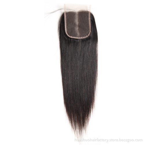 Huashuo 100% Brazilian Virgin Human Hair 10 inch Closure Natural Color 4*4 Swiss Lace Frontal Closure